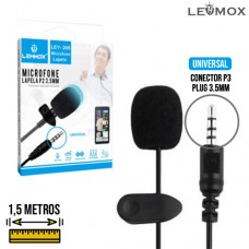 Microfone de Lapela P3 3.5mm Universal Redução de Ruído Captação 360° com Clip Cabo 1,5m LEY-205 Lehmox